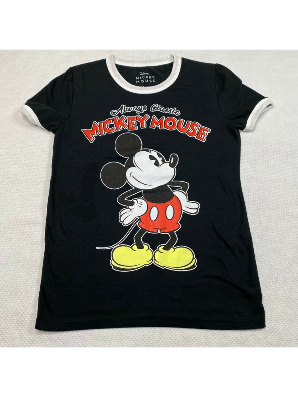 Disney Juniors T Shirt sz M Black Short Sleeve Crew Neck Mickey Mouse Retro Y2K